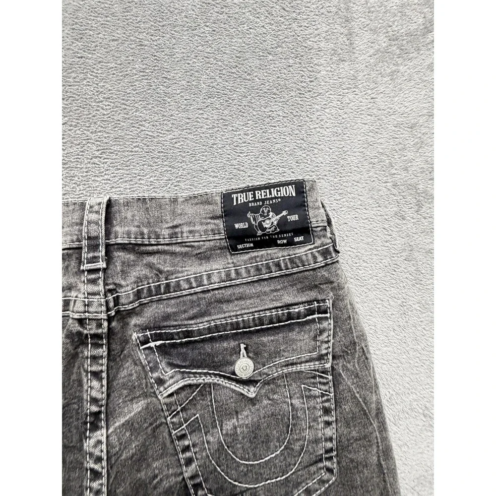 True Religion Ricky Jeans Mens Measured 38x29 Gray Relaxed Straight Acid Wash